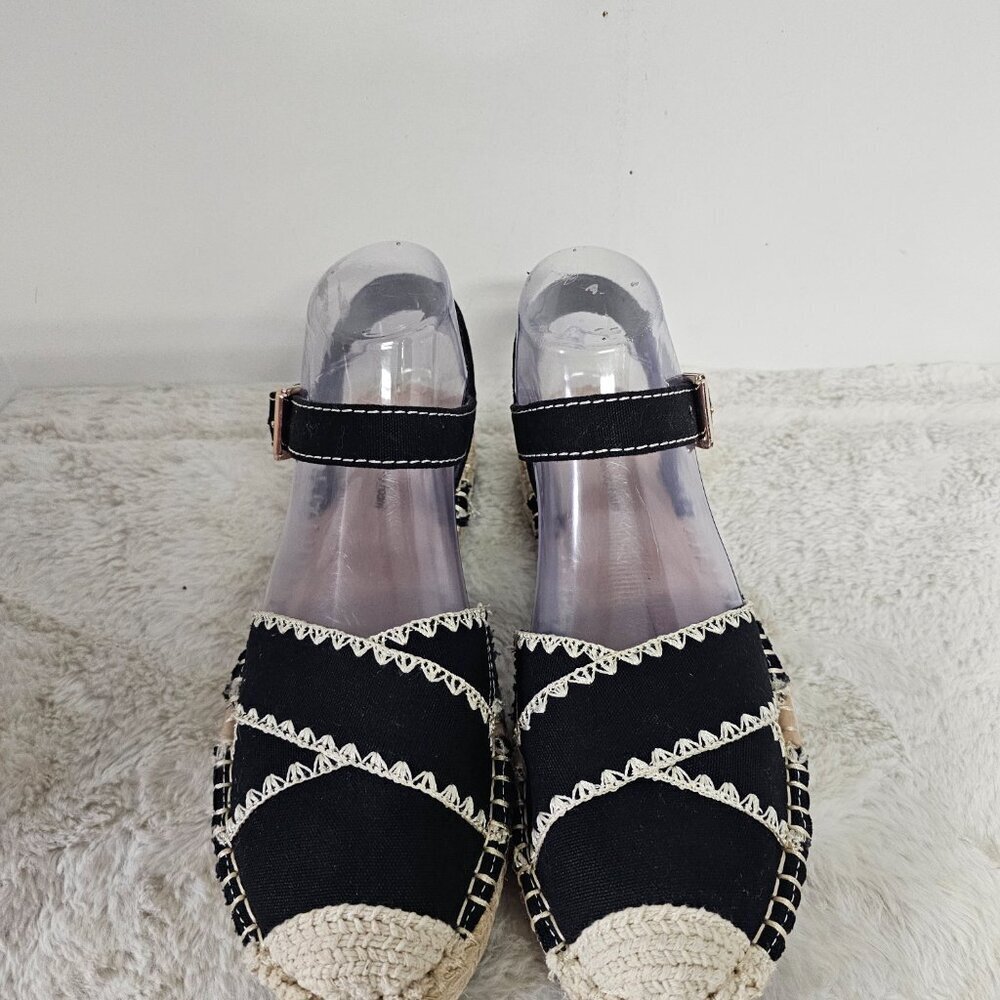 Time and Tru Espadrilles Boho Jute Crochet Black Cream 8.5 - Picture 2 of 13